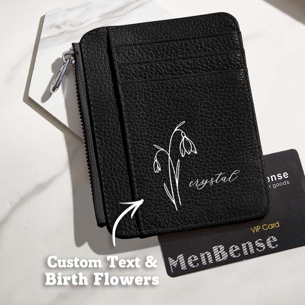 Personalized Birth Flower Leather Wallet with Name 8 Card Slots Wallet Birthday Gift for Her -