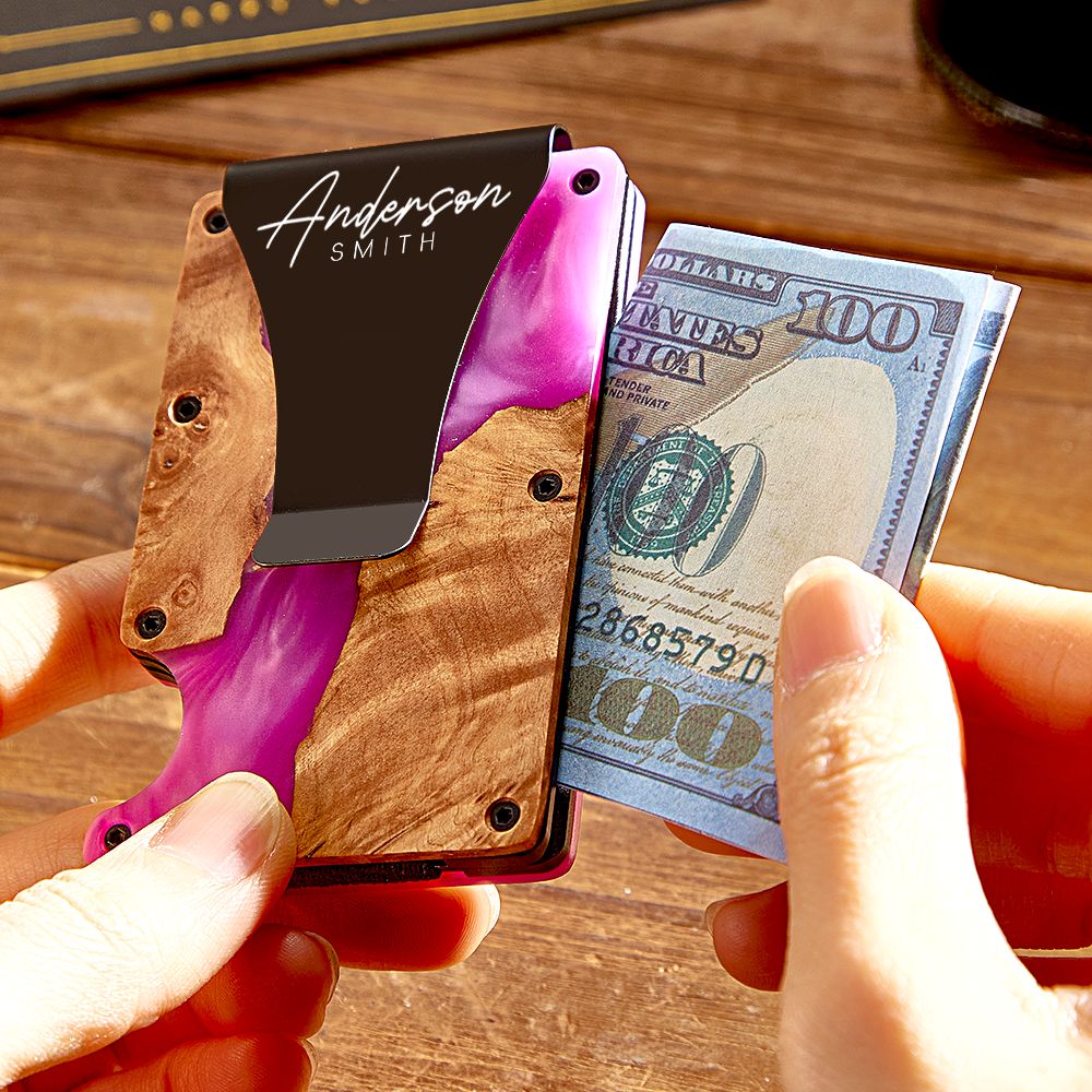 Unique Christmas Gift For Men, Resin Wood Money Clip, Card Holder Wallet, Groomsmen Gifts, Fathers Day Gift, Mens Wallet, Handmade Gift For - 