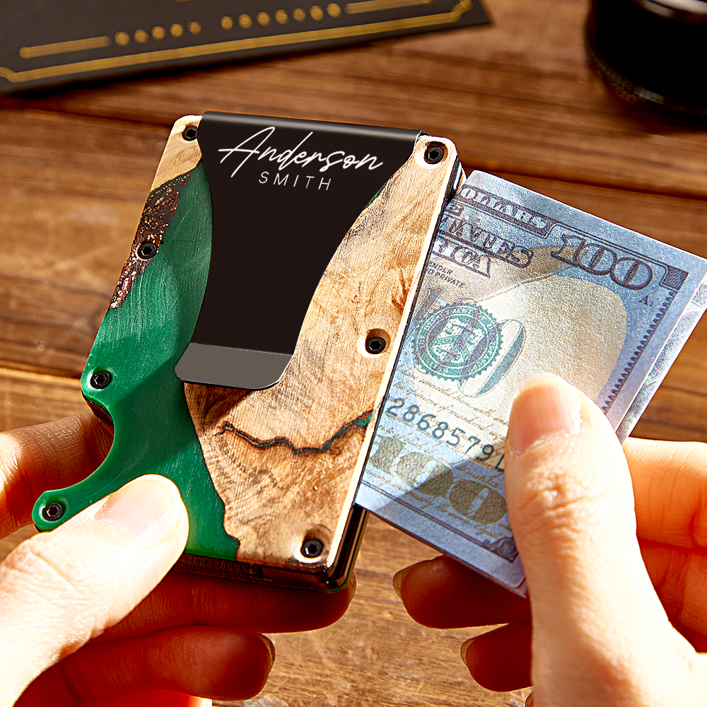Unique Christmas Gift For Men, Resin Wood Money Clip, Card Holder Wallet, Groomsmen Gifts, Fathers Day Gift, Mens Wallet, Handmade Gift For - 