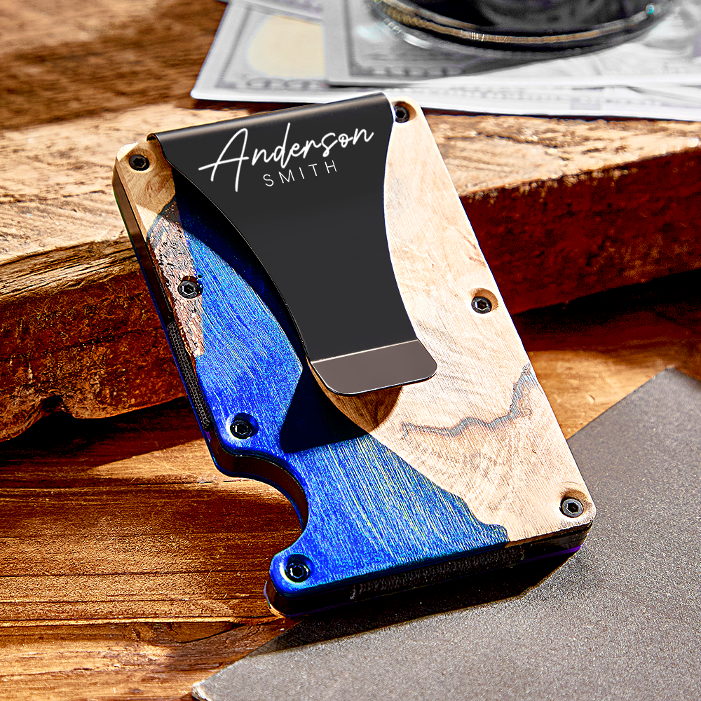 Unique Christmas Gift For Men, Resin Wood Money Clip, Card Holder Wallet, Groomsmen Gifts, Fathers Day Gift, Mens Wallet, Handmade Gift For - 