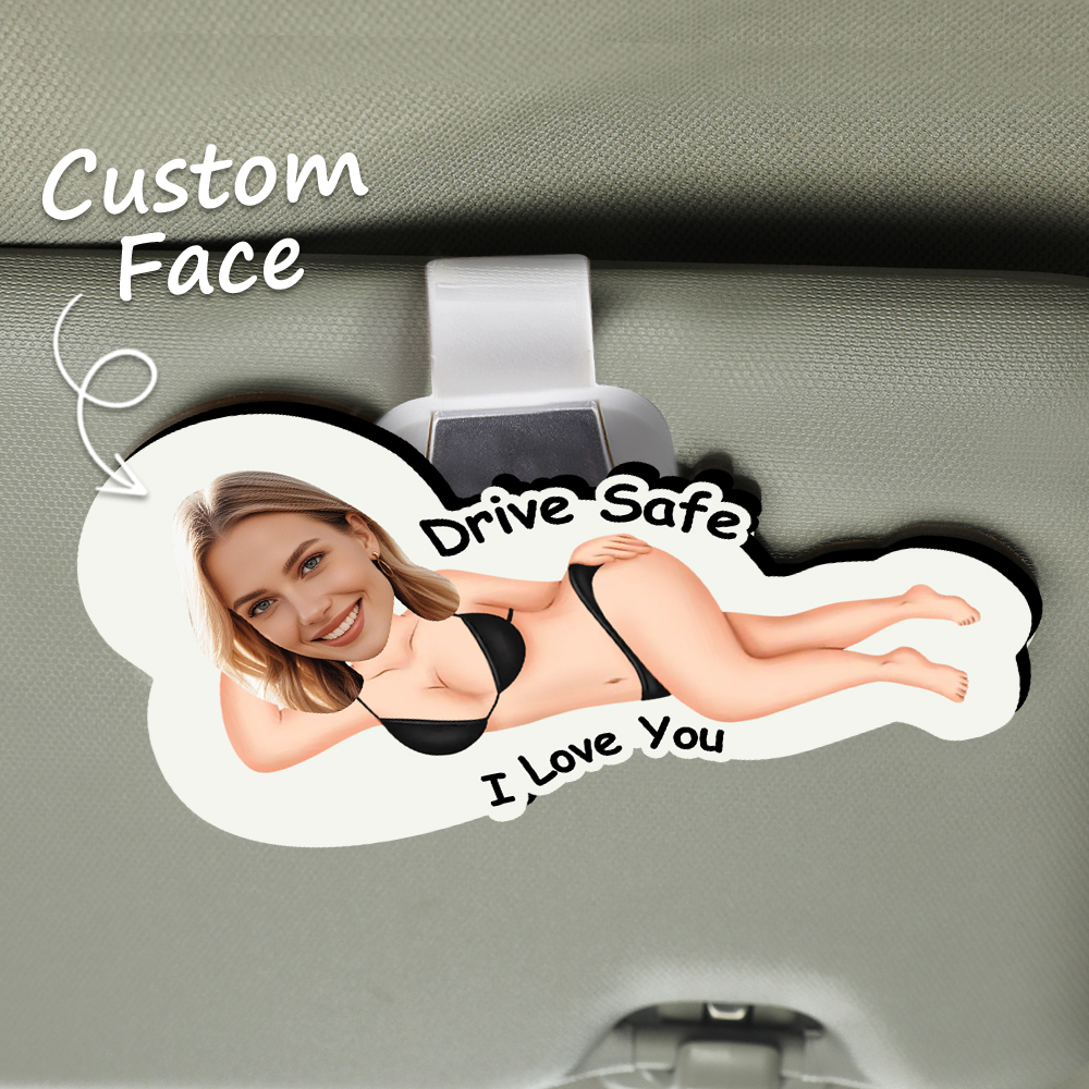 Personalized Photo Wooden Car Visor Clip Drive Safe I F*Cking Love You - Funny Valentines Day Gifts For Husband, Wife - 