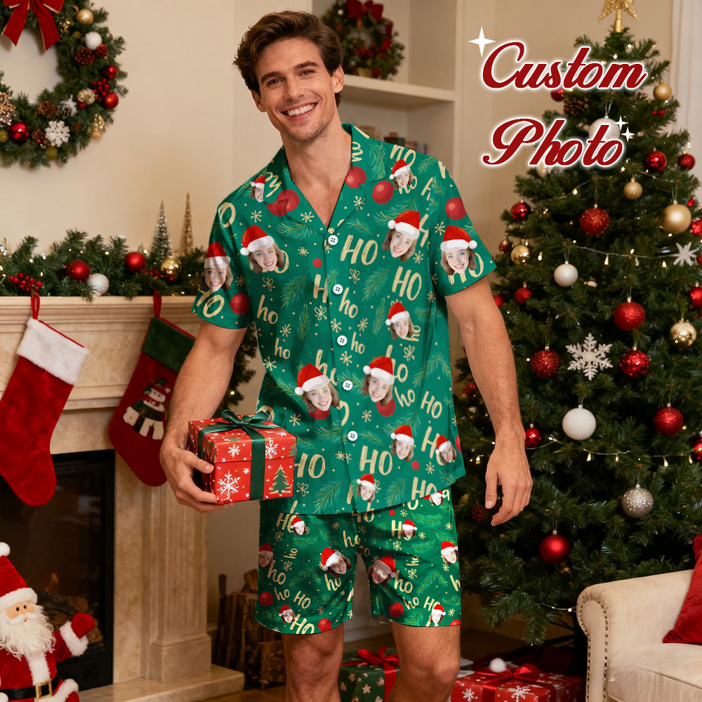 Custom Christmas Pajamas,Personalized Face Short Pajama Set for Men/Women,Custom Pyjamas with Photo,Couple PJs,Christmas Gift,Holiday - 