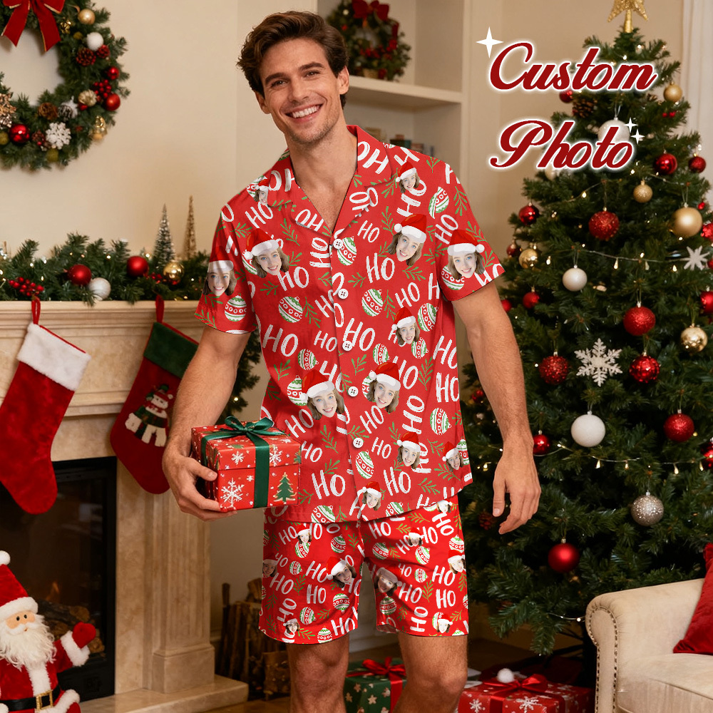 Custom Christmas Pajamas,Personalized Face Short Pajama Set for Men/Women,Custom Pyjamas with Photo,Couple PJs,Christmas Gift,Holiday - 