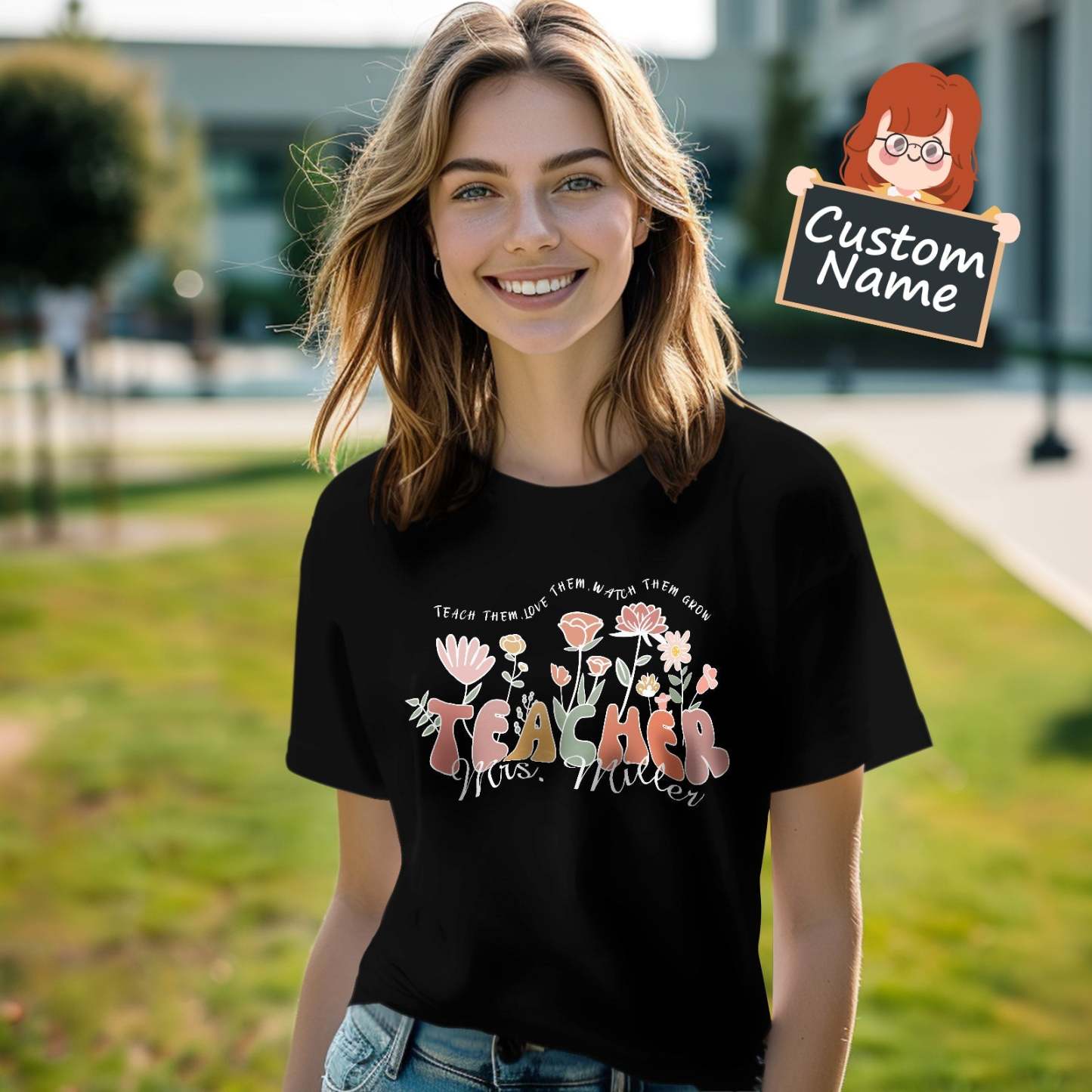 Personalized Wildflower T-Shirt Teacher Custom Name Shirt Back to School Gifts - Myphotowallet