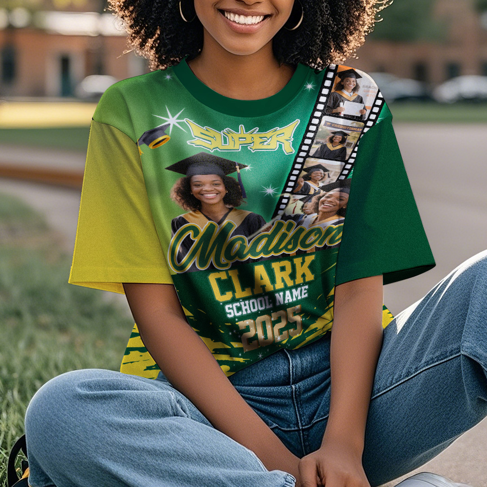 Custom Graduation T-Shirts Personalized All Over Print Shirt with Photo Graduation Party Gift