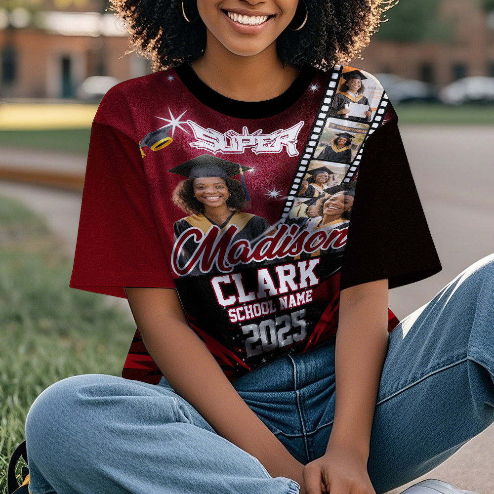 Custom Graduation T-Shirts Personalized All Over Print Shirt with Photo Graduation Party Gift