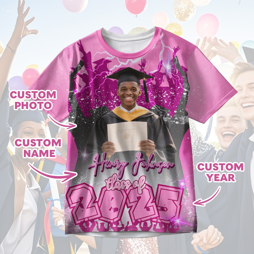 Custom 3D Graduation Shirt Personalised with Name & Year Gift for Her