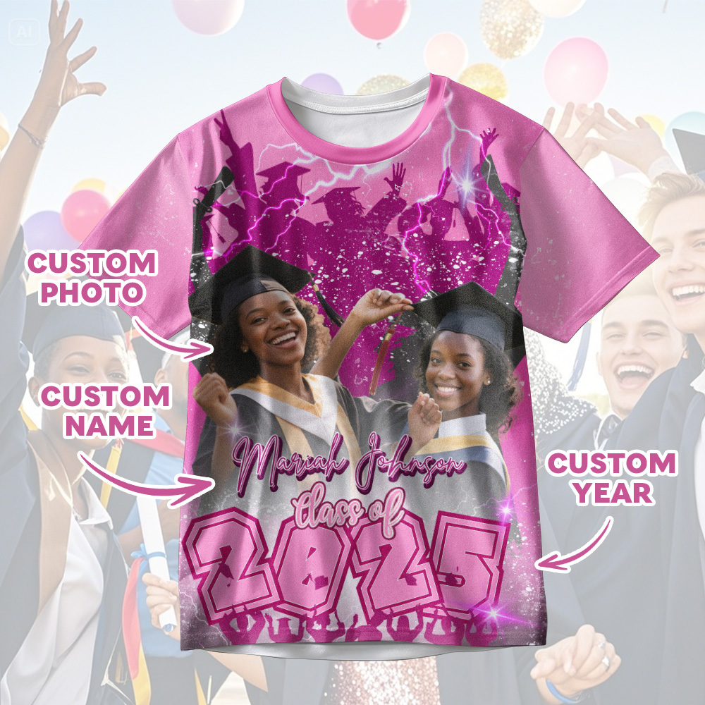 Custom 3D Graduation Shirt Personalised with Name & Year Gift for Her