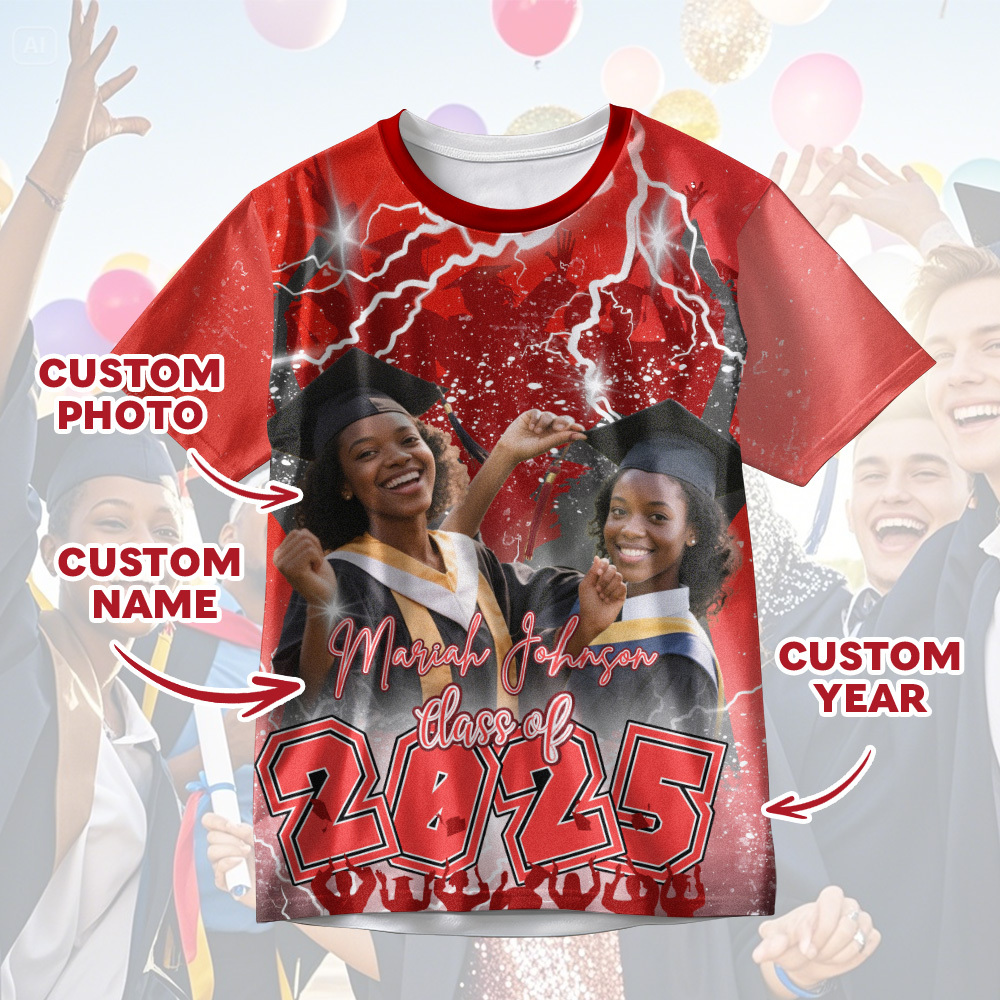 Custom 3D Graduation Shirt Personalised with Name & Year Gift for Her