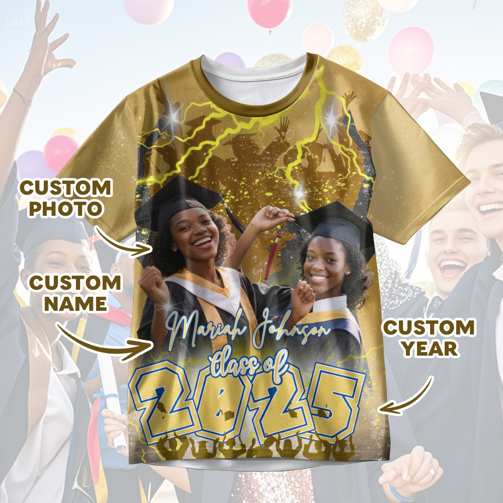Custom 3D Graduation Shirt Personalised with Name & Year Gift for Her