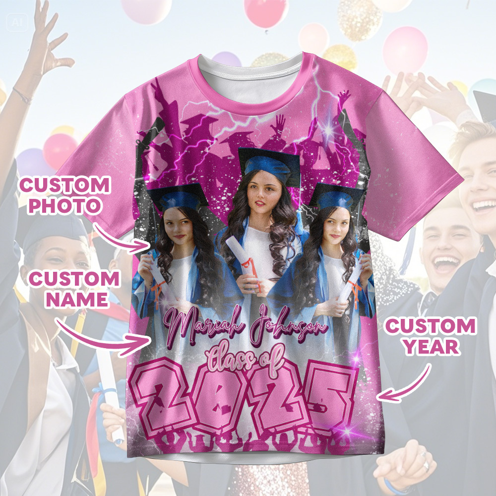 Custom 3D Graduation Shirt Personalised with Name & Year Gift for Her