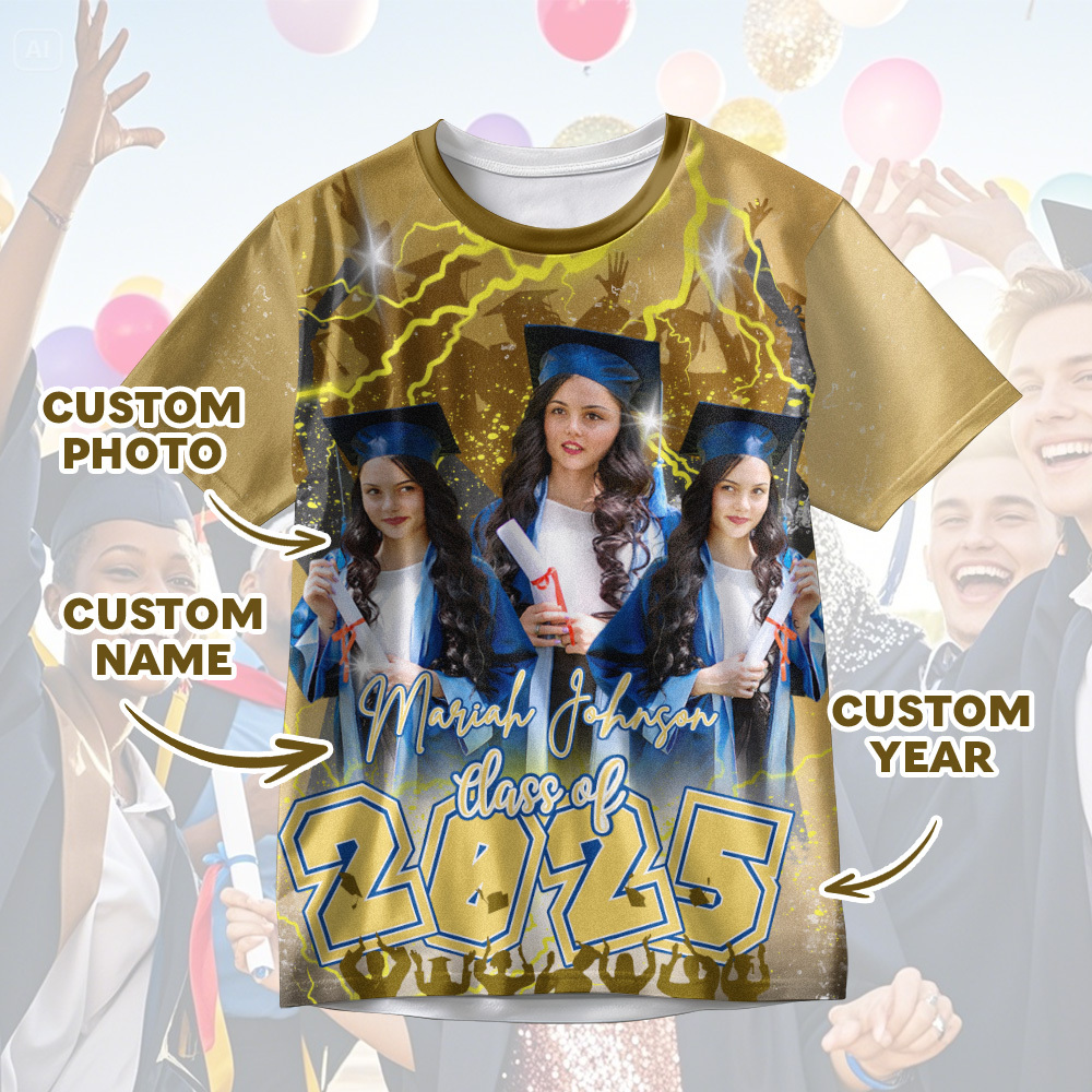 Custom 3D Graduation Shirt Personalised with Name & Year Gift for Her