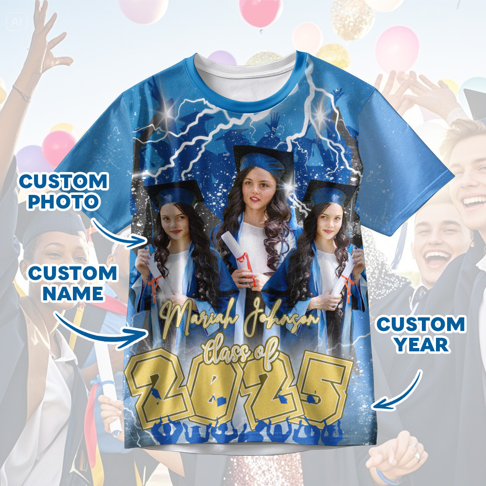 Custom 3D Graduation Shirt Personalised with Name & Year Gift for Her