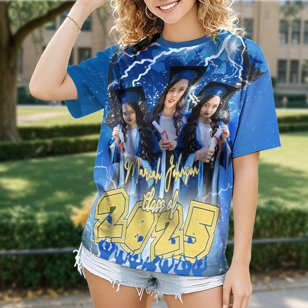 Custom 3D Graduation Shirt Personalised with Name & Year Gift for Her