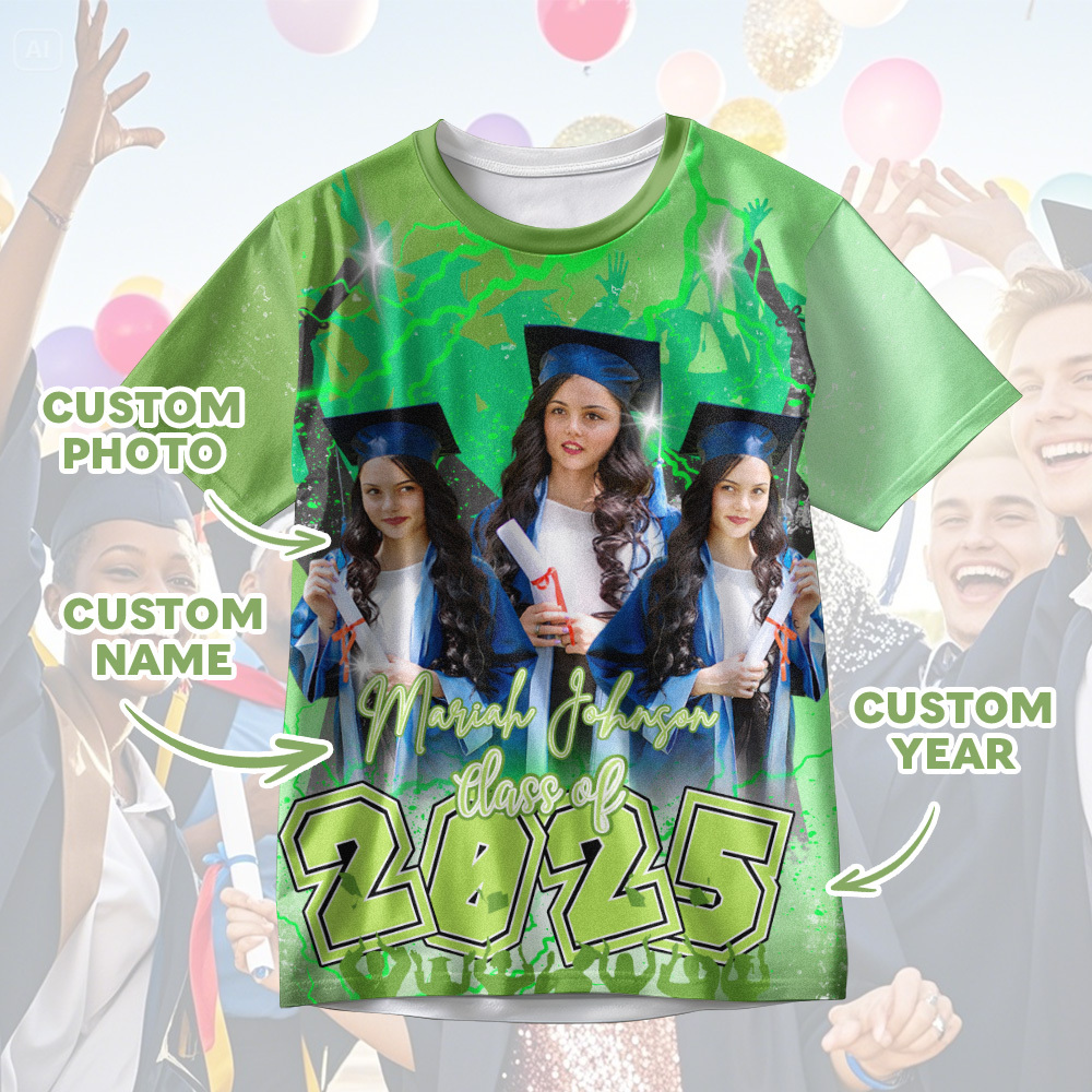 Custom 3D Graduation Shirt Personalised with Name & Year Gift for Her
