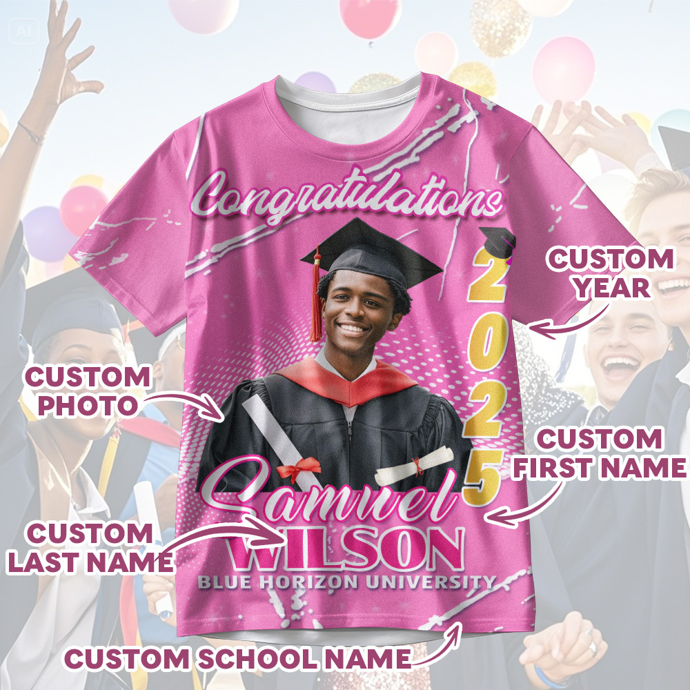 Custom 3D Graduation T-shirt Personalised Name & Year T-shirt Graduation Gift for Him