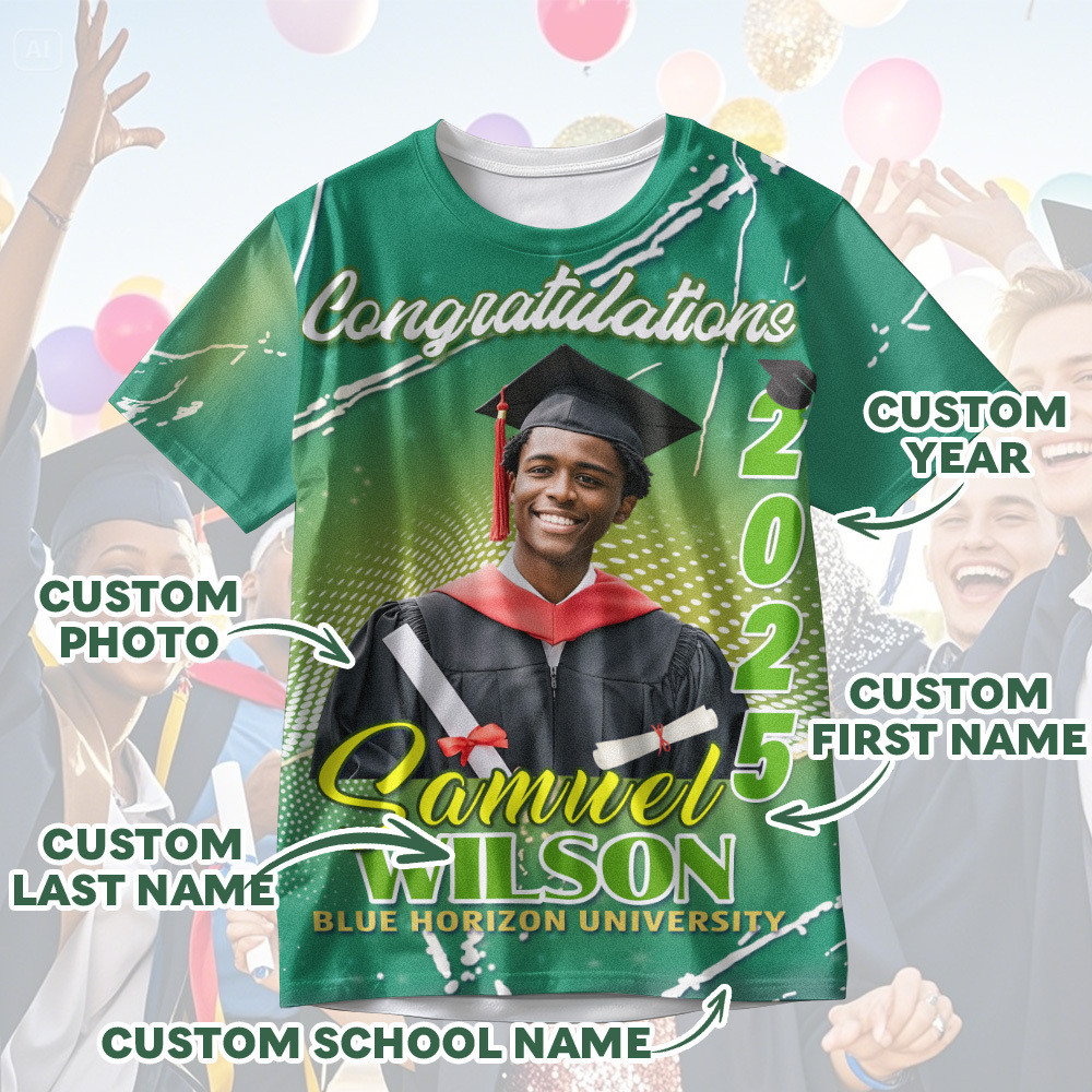 Custom 3D Graduation T-shirt Personalised Name & Year T-shirt Graduation Gift for Him