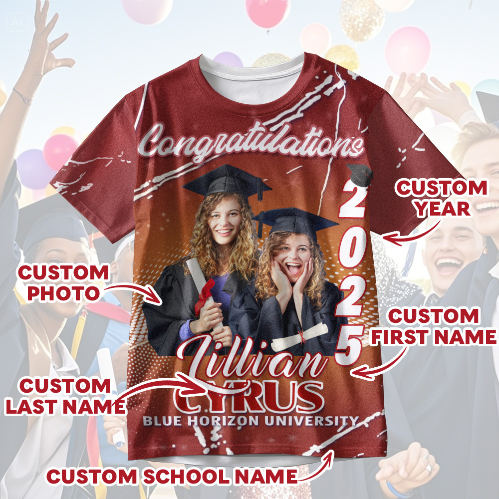 Custom 3D Graduation T-shirt Personalised Name & Year T-shirt Graduation Gift for Him