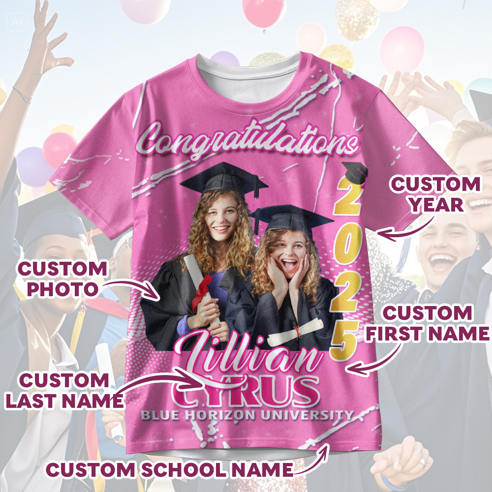 Custom 3D Graduation T-shirt Personalised Name & Year T-shirt Graduation Gift for Him