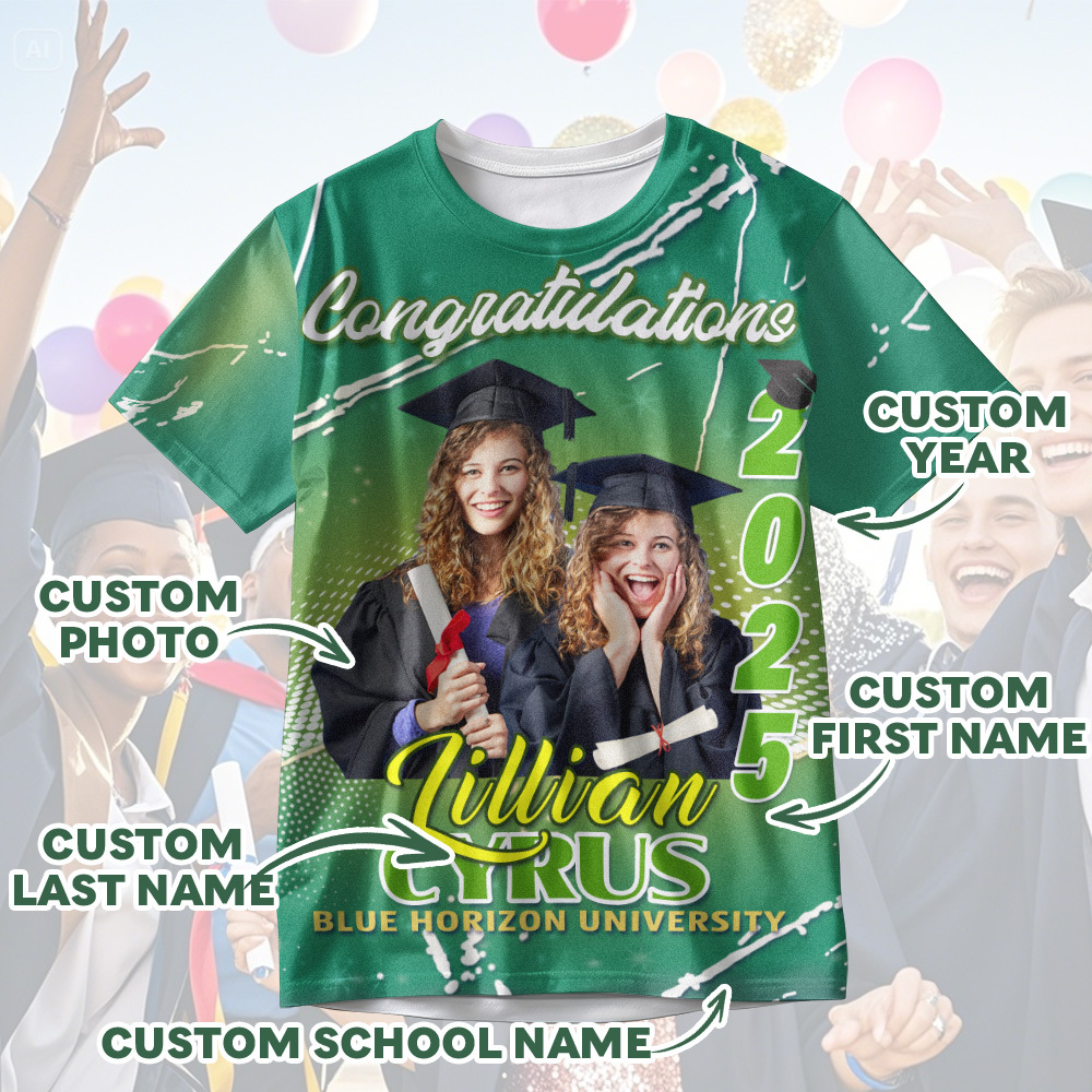 Custom 3D Graduation T-shirt Personalised Name & Year T-shirt Graduation Gift for Him