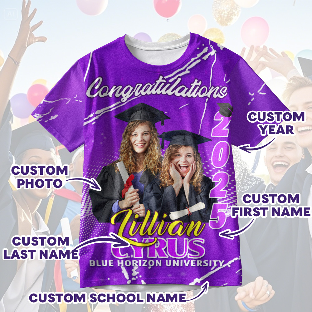 Custom 3D Graduation T-shirt Personalised Name & Year T-shirt Graduation Gift for Him