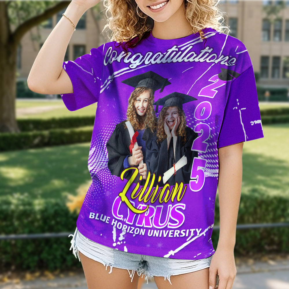 Custom 3D Graduation T-shirt Personalised Name & Year T-shirt Graduation Gift for Him
