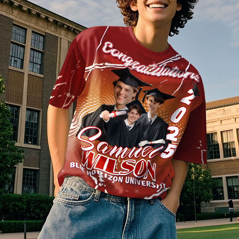 Custom 3D Graduation T-shirt Personalised Name & Year T-shirt Graduation Gift for Him