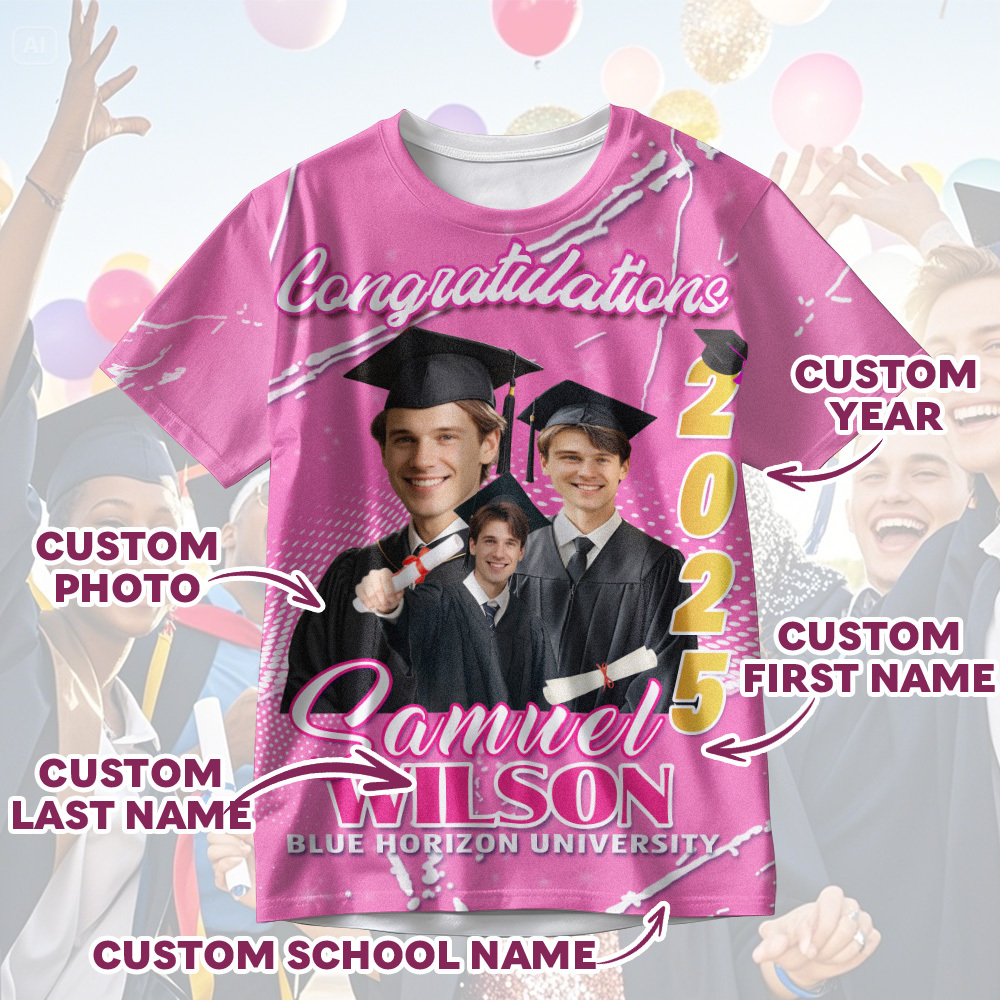 Custom 3D Graduation T-shirt Personalised Name & Year T-shirt Graduation Gift for Him