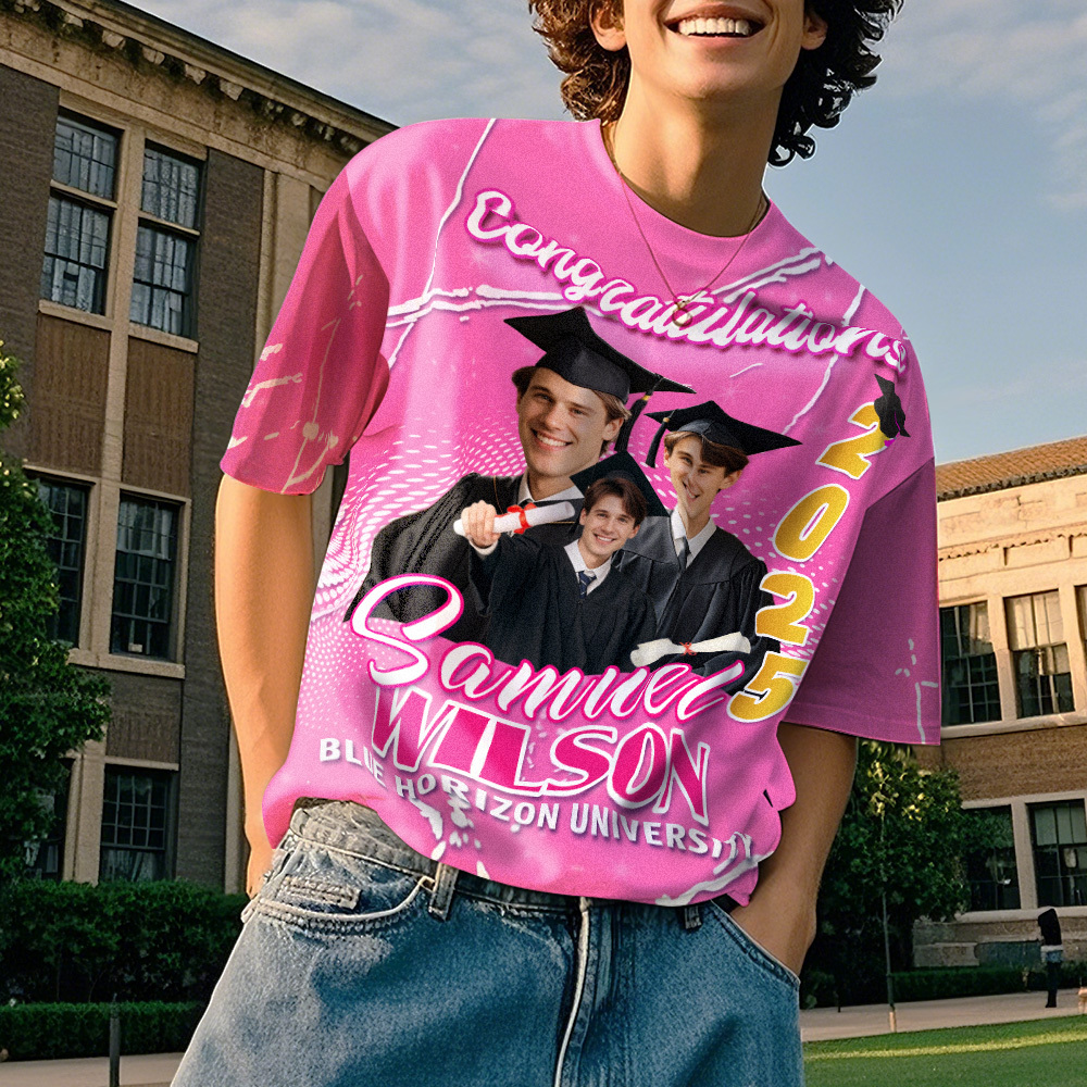 Custom 3D Graduation T-shirt Personalised Name & Year T-shirt Graduation Gift for Him
