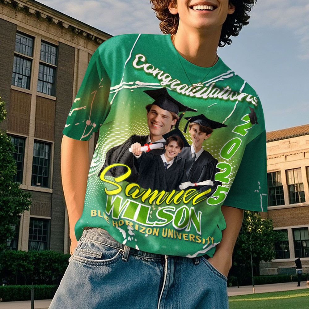 Custom 3D Graduation T-shirt Personalised Name & Year T-shirt Graduation Gift for Him