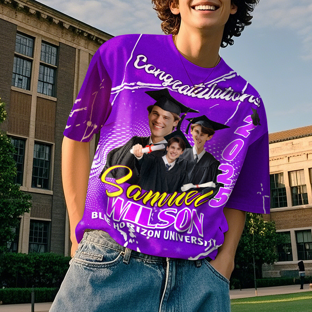 Custom 3D Graduation T-shirt Personalised Name & Year T-shirt Graduation Gift for Him