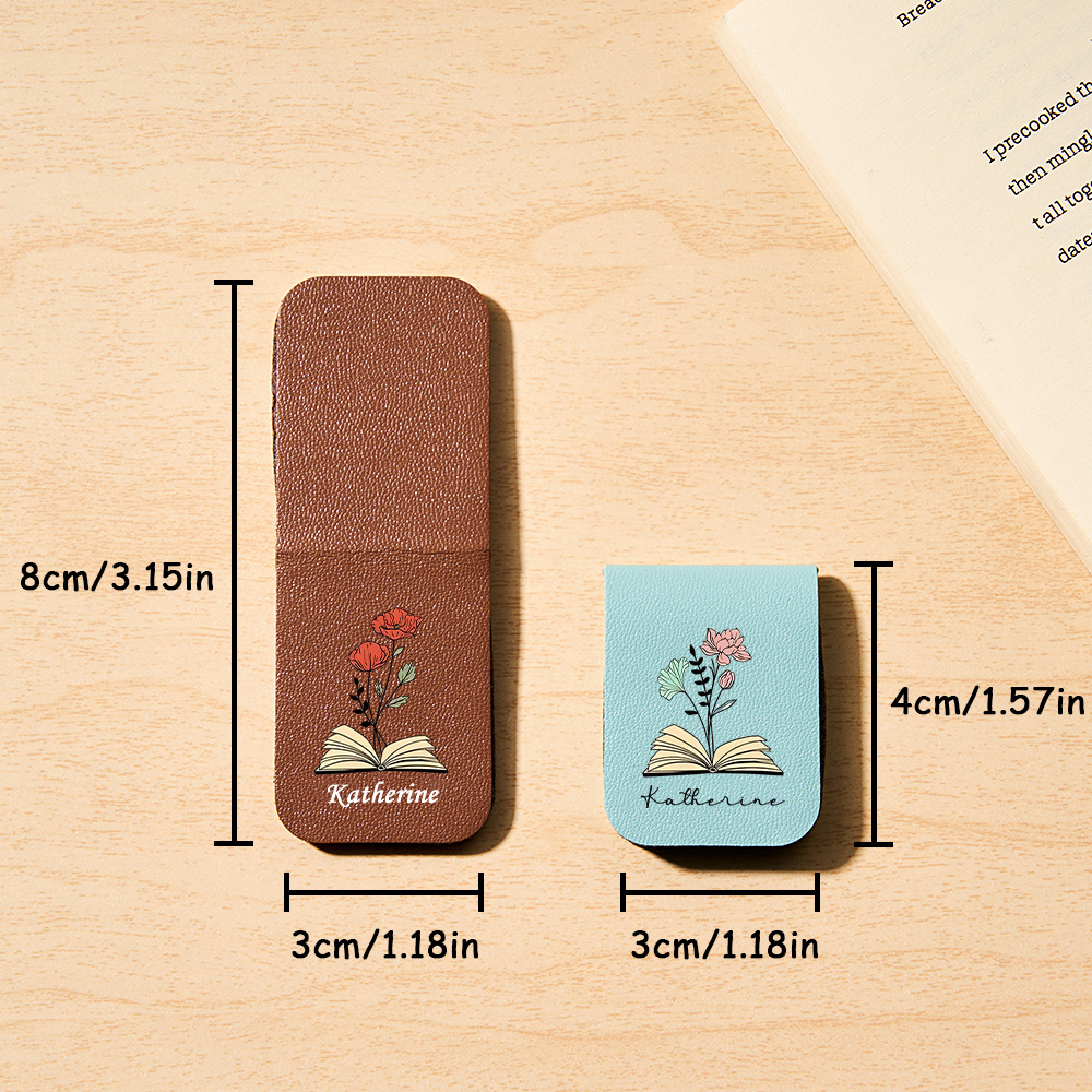 Name Bookmark with Birth Flower,Custom Leather Birth Flower Bookmark,Personalized Magnetic Bookmark,Book Lover Birthday Gift,Book Accessory