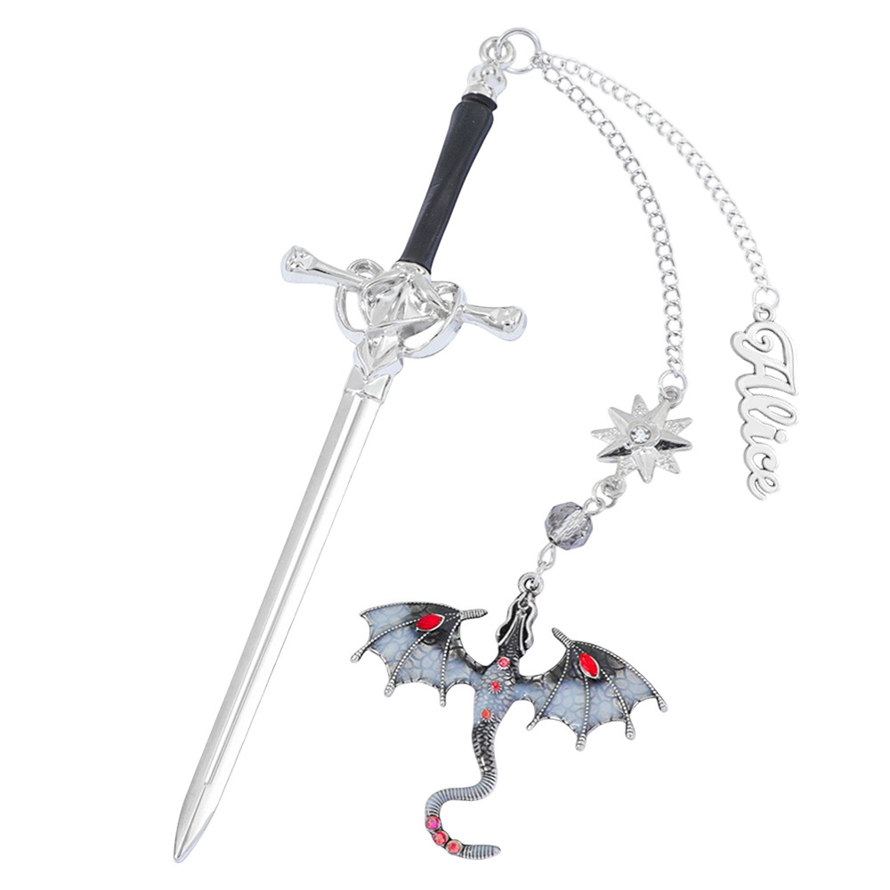 Personalized Dragon Sword Bookmark – Custom Name Fantasy Winged Dragon Metal Charm Gift for Book Lovers - 