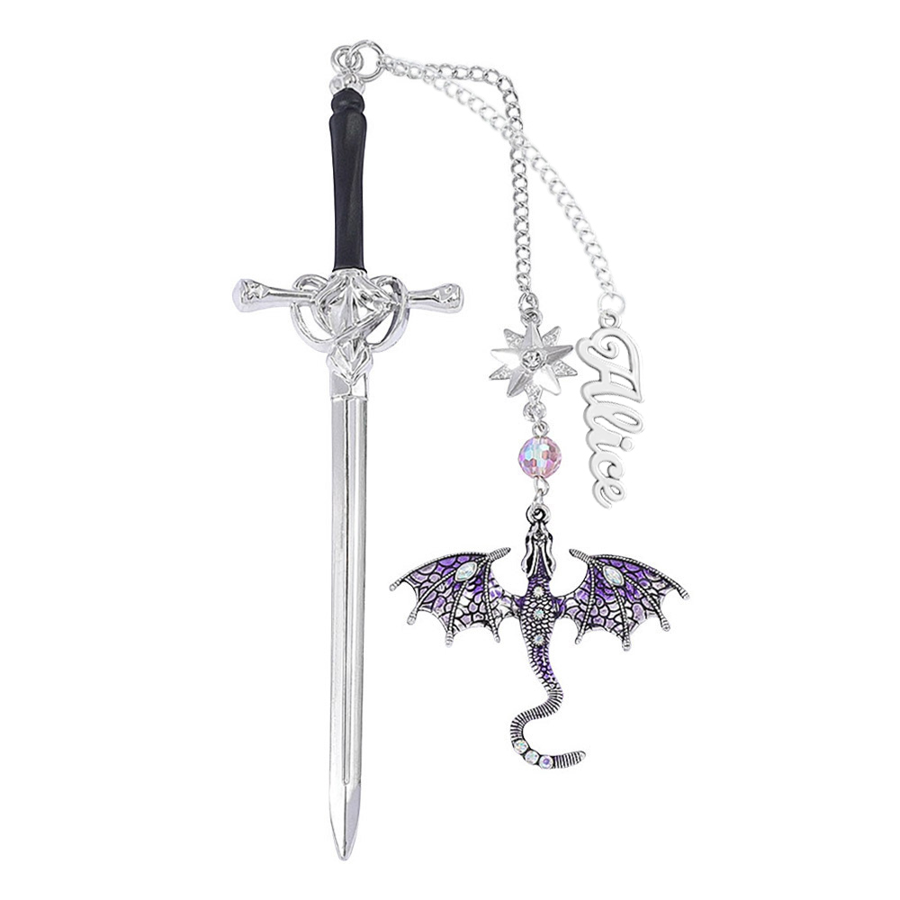 Personalized Dragon Sword Bookmark – Custom Name Fantasy Winged Dragon Metal Charm Gift for Book Lovers - 