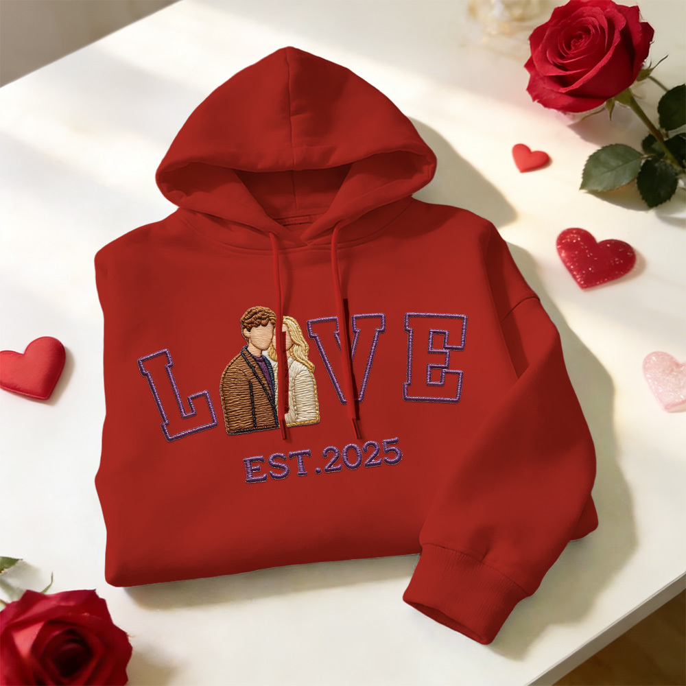Personalized Embroidered Photo Couple LOVE Est Year Sweatshirt/Hoodie - 