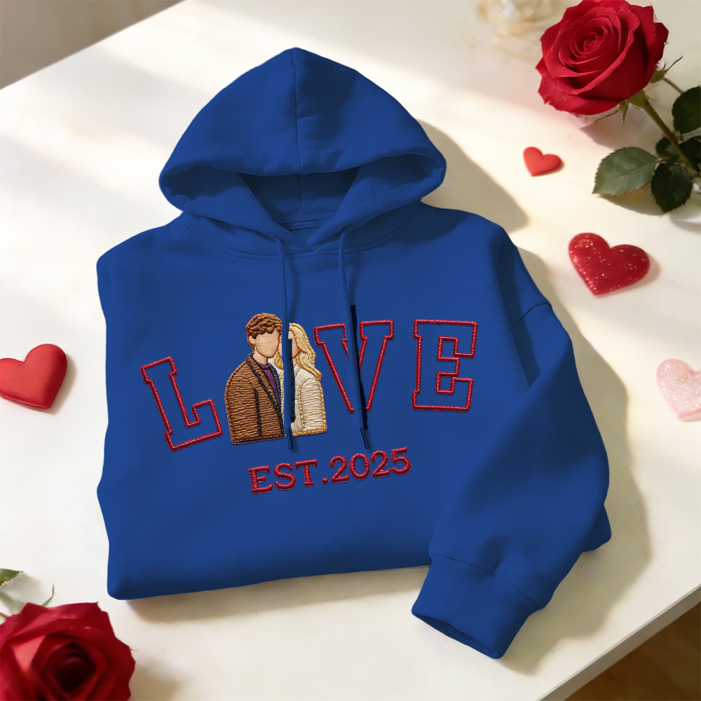 Personalized Embroidered Photo Couple LOVE Est Year Sweatshirt/Hoodie - 