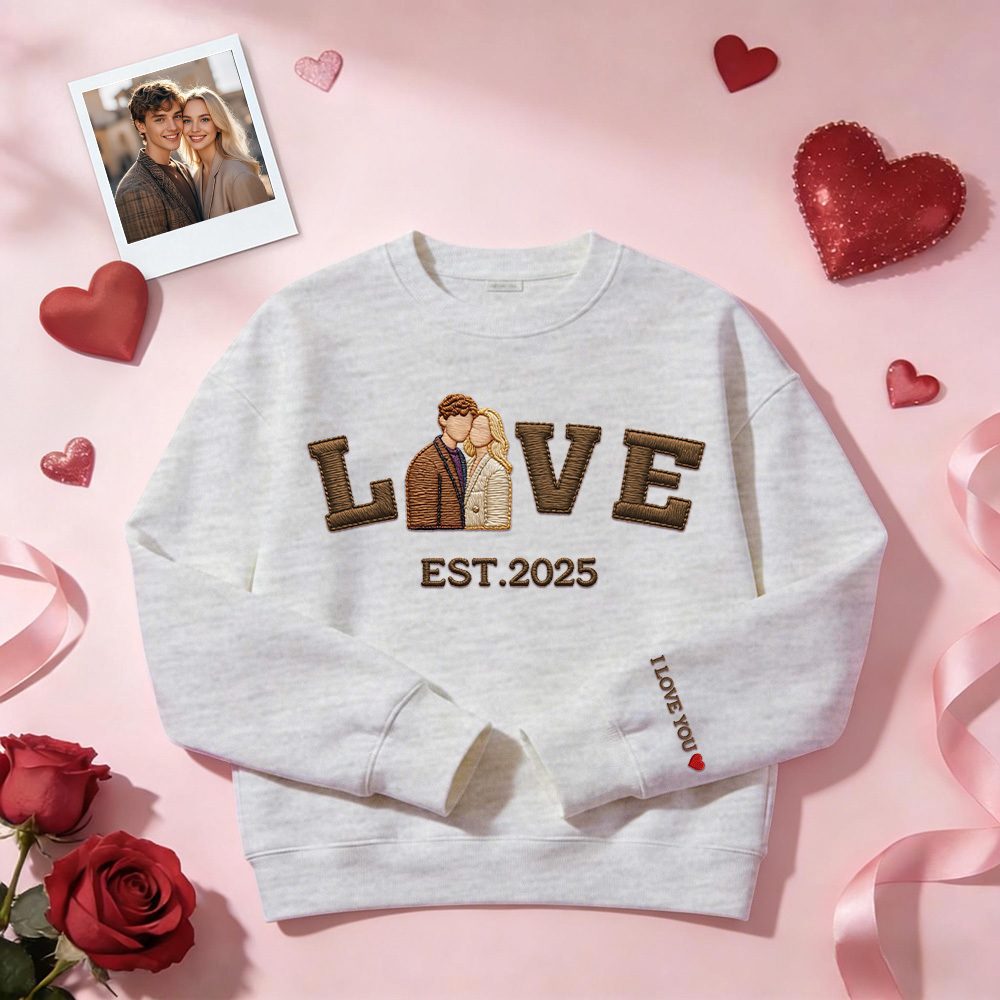 Personalized Embroidered Photo Couple LOVE Est Year Sweatshirt/Hoodie - 