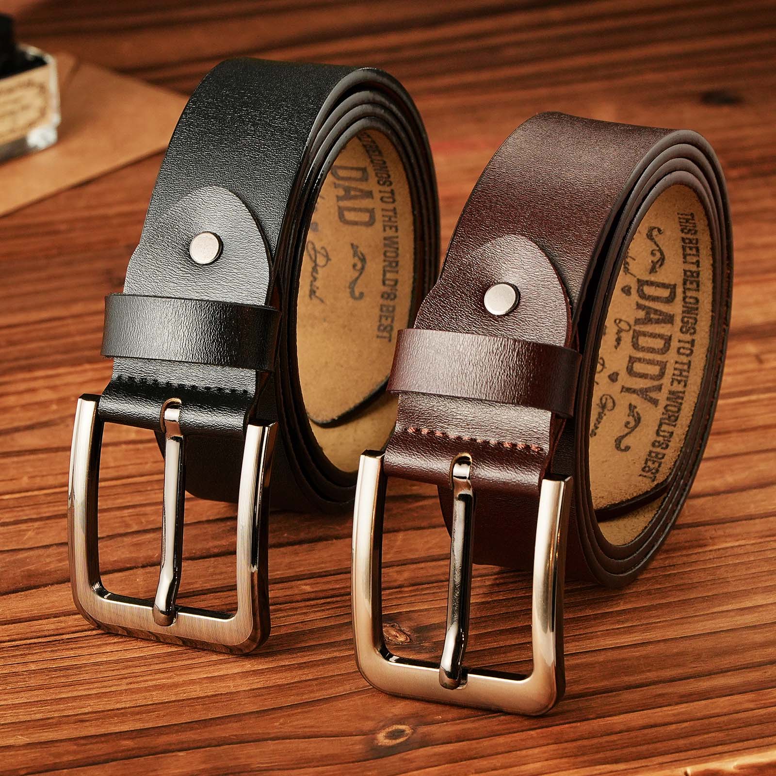 Custom Engraved Leather Belt Personalised Name Belt Gift For Dad