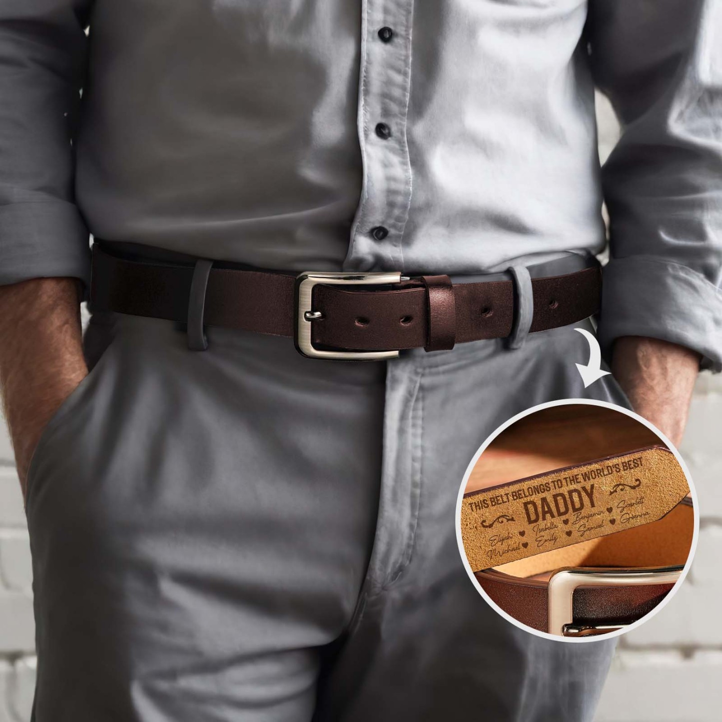 Custom Engraved Leather Belt Personalised Name Belt Gift For Dad
