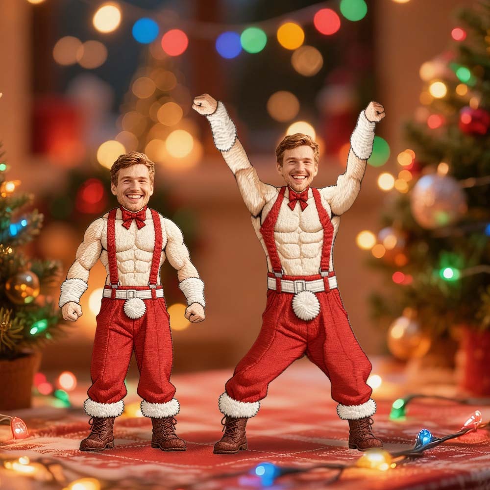 Custom Face Christmas Suit Doll Keychain Personalized Holiday Mini Figure Gift For Him - 