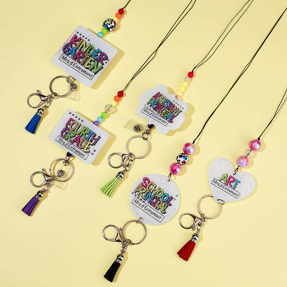 Personalized Glitter Acrylic Beaded Tassel Lanyard with Name Appreciation Graduation Gift for Teacher -
