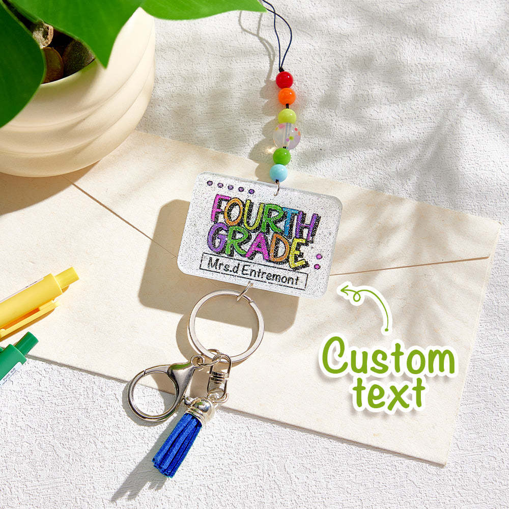 Personalized Glitter Acrylic Beaded Tassel Lanyard with Name Appreciation Graduation Gift for Teacher -