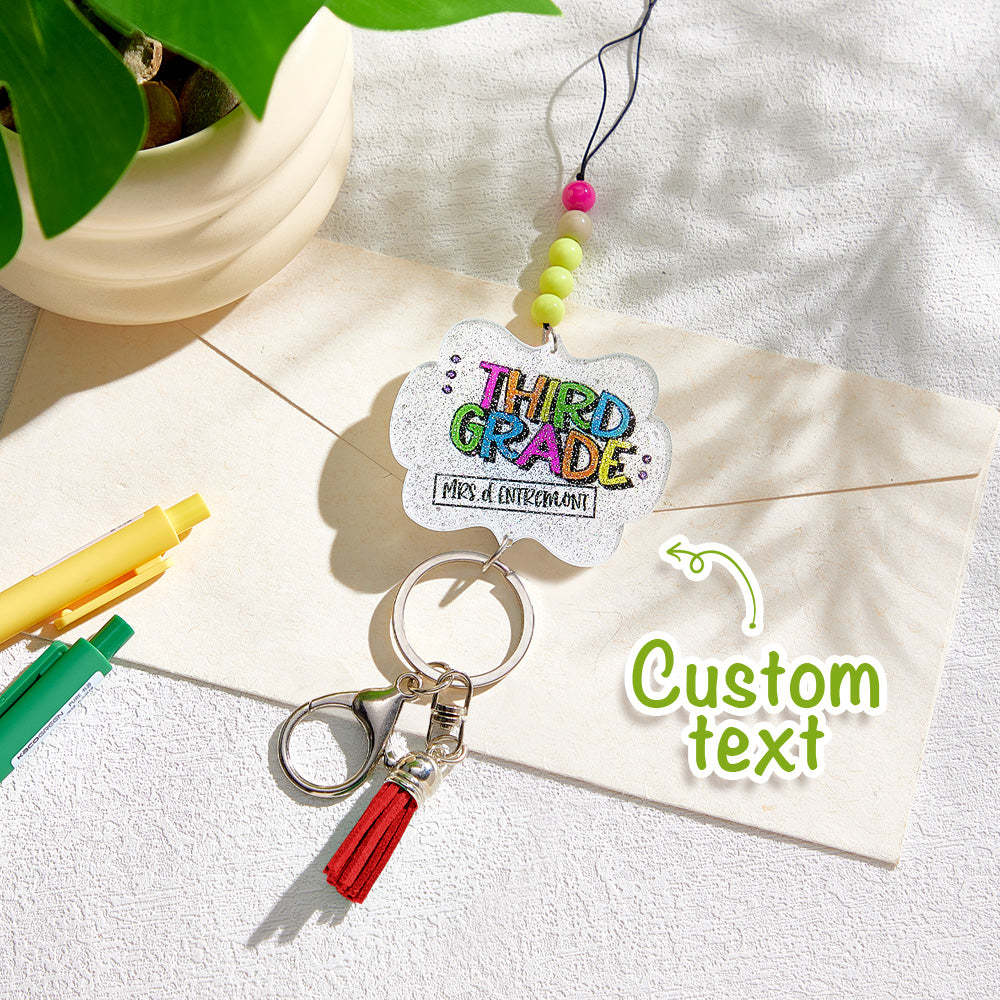 Personalized Glitter Acrylic Beaded Tassel Lanyard with Name Appreciation Graduation Gift for Teacher -