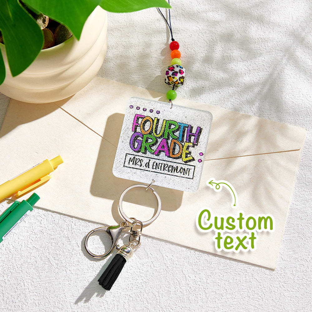 Personalized Glitter Acrylic Beaded Tassel Lanyard with Name Appreciation Graduation Gift for Teacher -