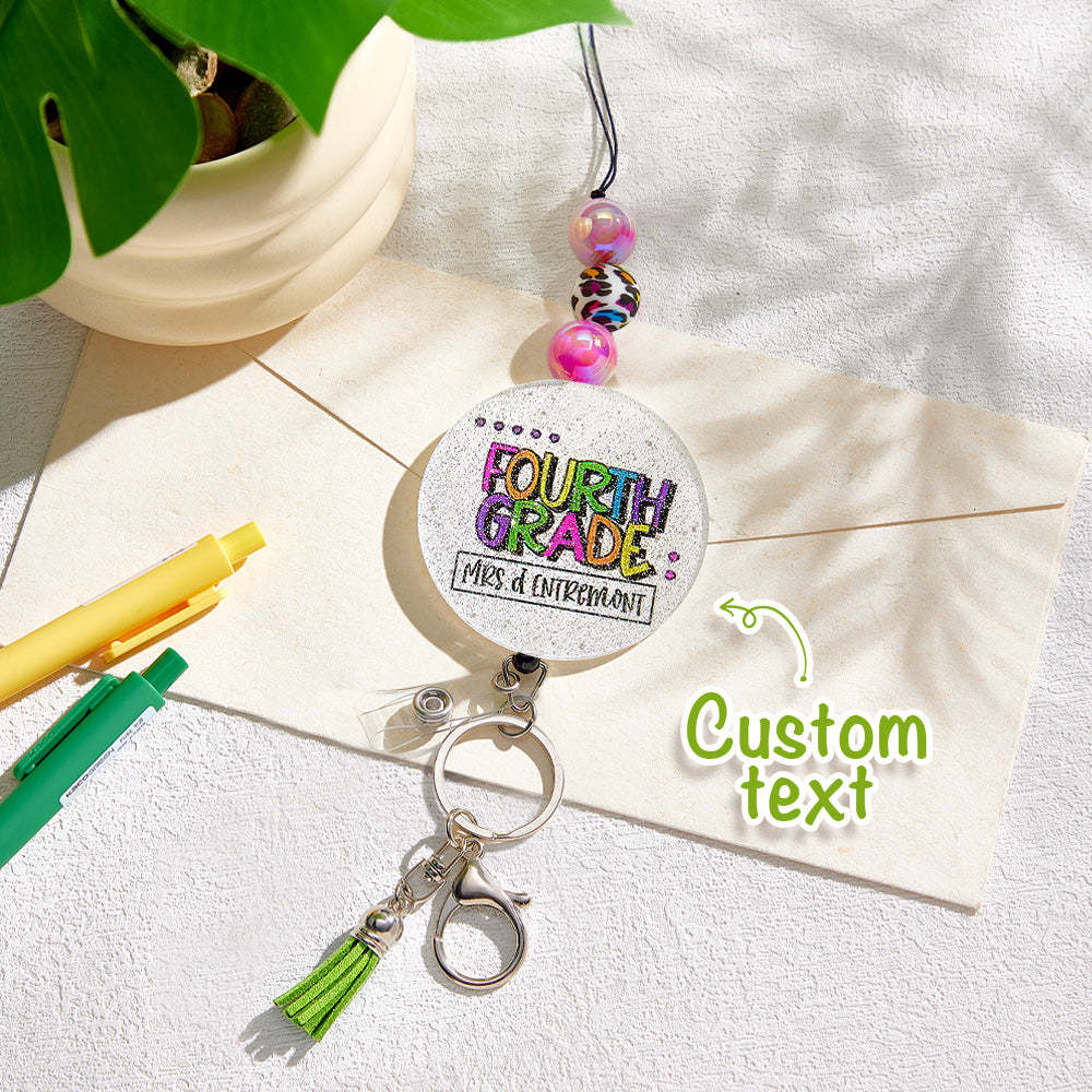 Personalized Glitter Acrylic Beaded Tassel Lanyard with Name Appreciation Graduation Gift for Teacher -