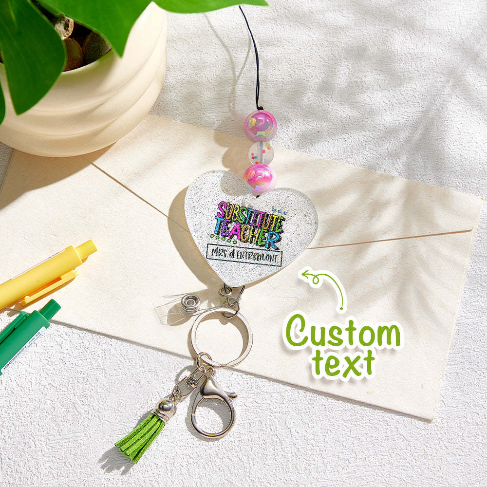 Personalized Glitter Acrylic Beaded Tassel Lanyard with Name Appreciation Graduation Gift for Teacher -