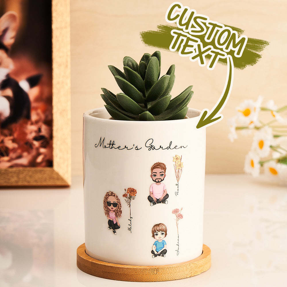 Personalized Cartoon Figure Birth Flower Ceramic Plant Pot Gift for Grandma Mom -