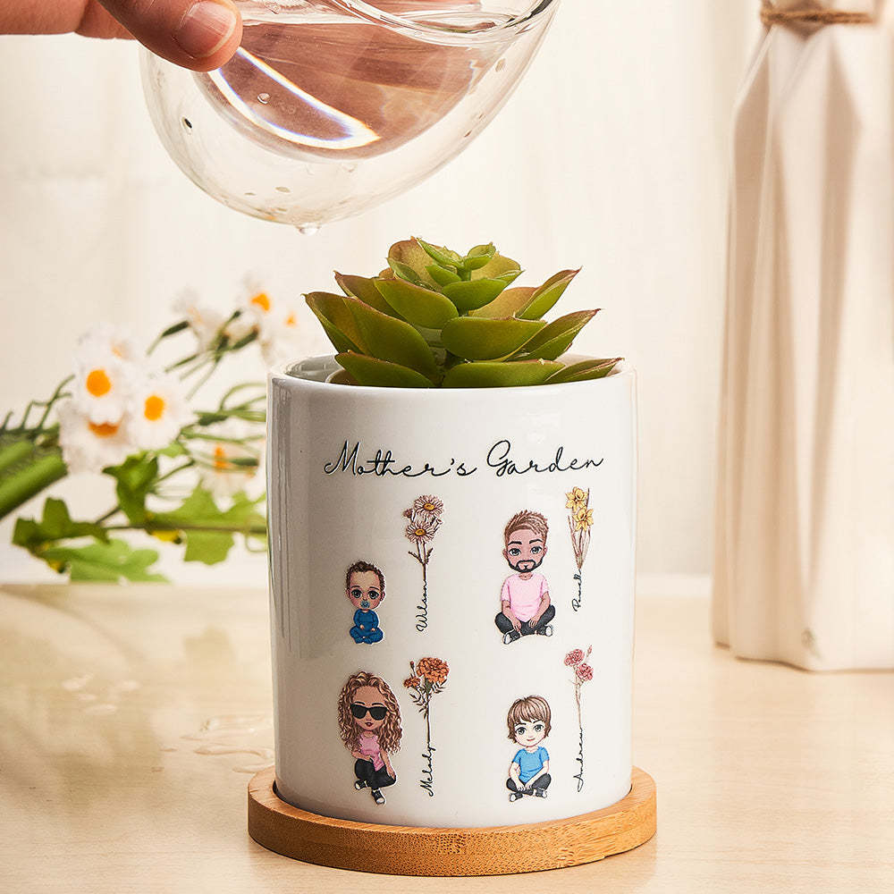 Personalized Cartoon Figure Birth Flower Ceramic Plant Pot Gift for Grandma Mom -
