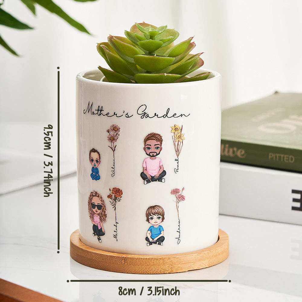 Personalized Cartoon Figure Birth Flower Ceramic Plant Pot Gift for Grandma Mom -