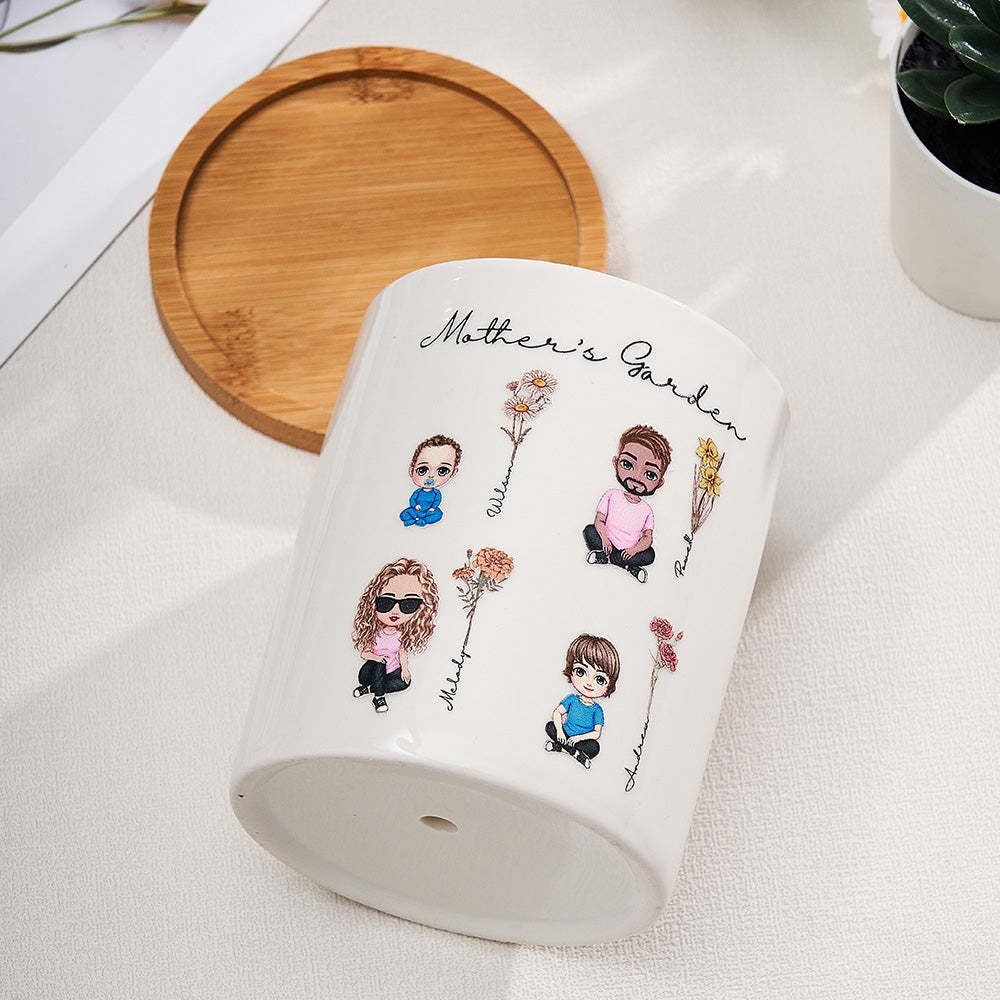 Personalized Cartoon Figure Birth Flower Ceramic Plant Pot Gift for Grandma Mom -